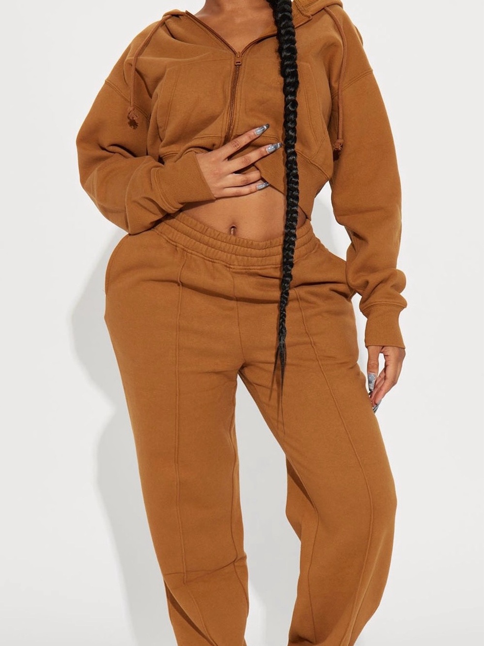 Fashion Nova Women's Cropped Zip Hoodie (Joggers Not Included) - Brown